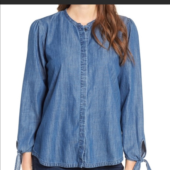 Madewell Tie Sleeve Chambray Top - Picture 2 of 6